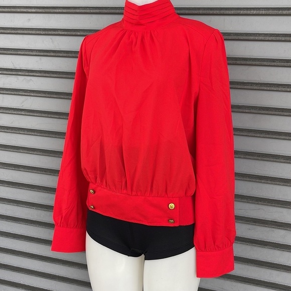 Good Time USA Long Sleeve Red Open Back Puff Sleeve Mock Turtleneck Top Size L - Picture 4 of 10